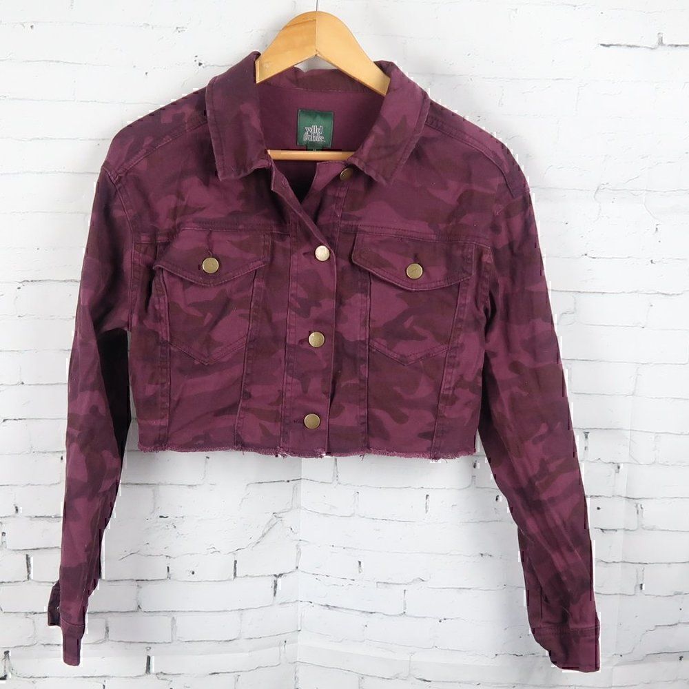 WILD FABLE PURPLE CAMO LONG SLEEVE CROPPED COTTON JACKET SIZE XS